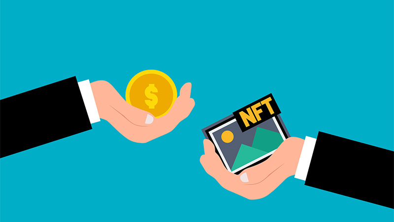 graphic featuring the process of NFT trading