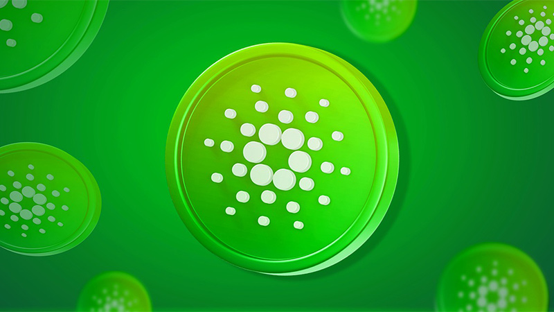 image of the cardano logo in front of a bright green background