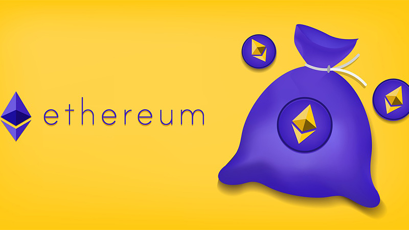 image of a blue bag full of eth with a yellow background
