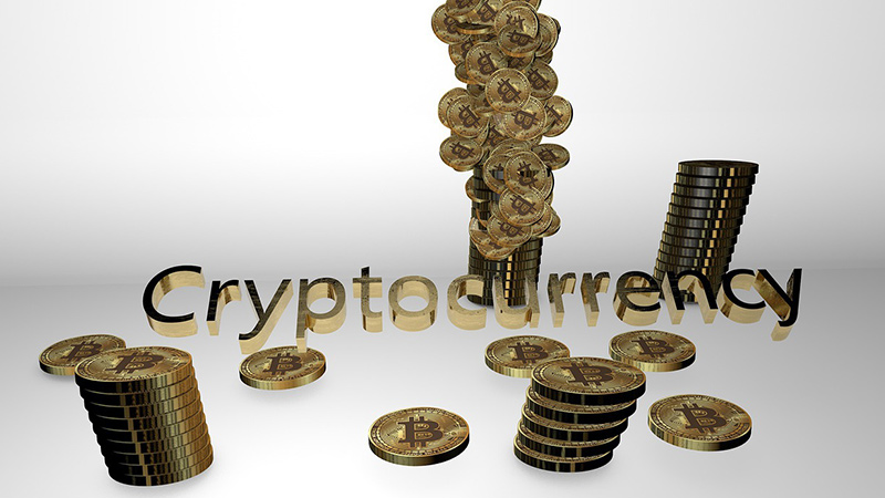 rendering of gold bitcoins
